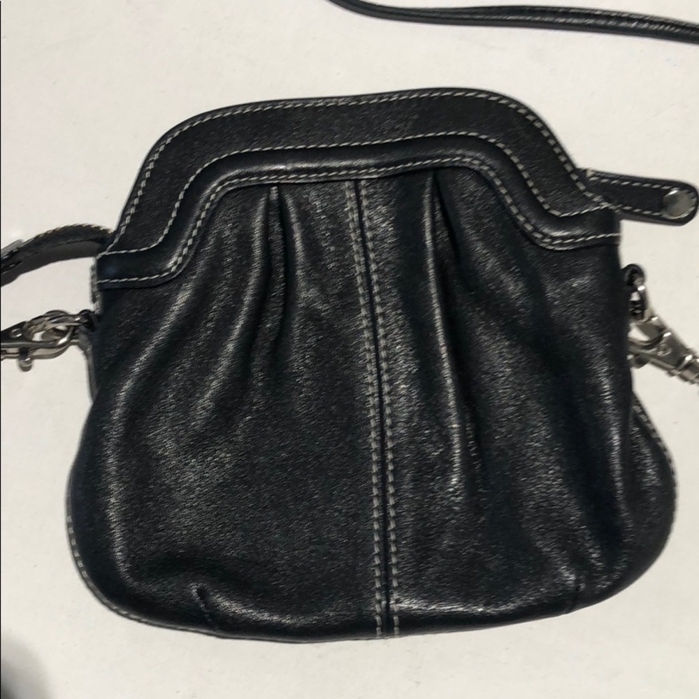 Levanger ~ Black Leather Crossbody ~ Small White Stitching